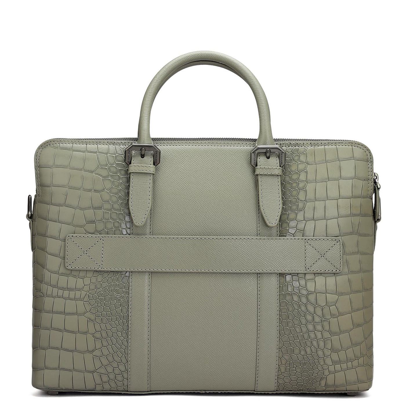 Croco Franzy Leather Laptop Bag - Stone Grey