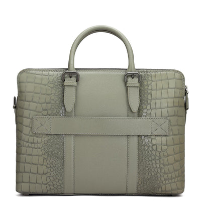 Croco Franzy Leather Laptop Bag - Stone Grey