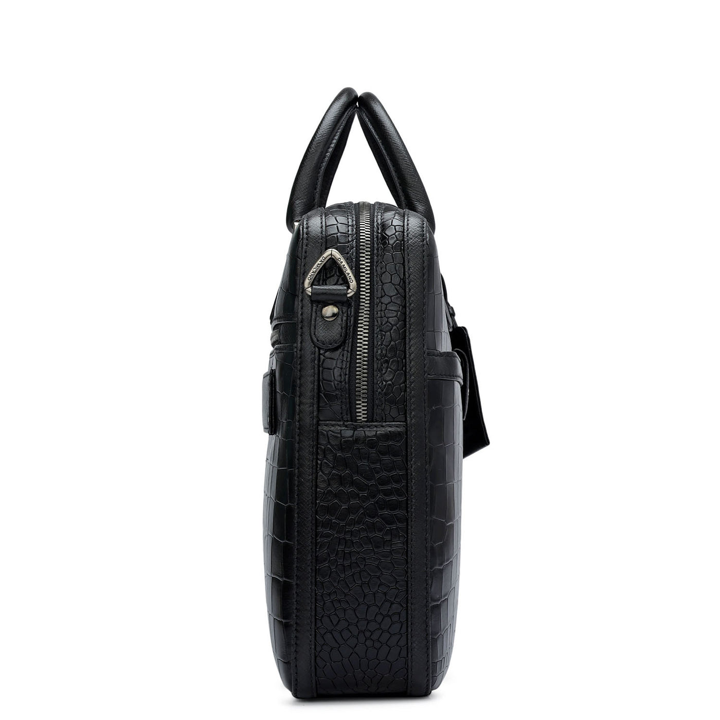 Croco Leather Laptop Bag - Black