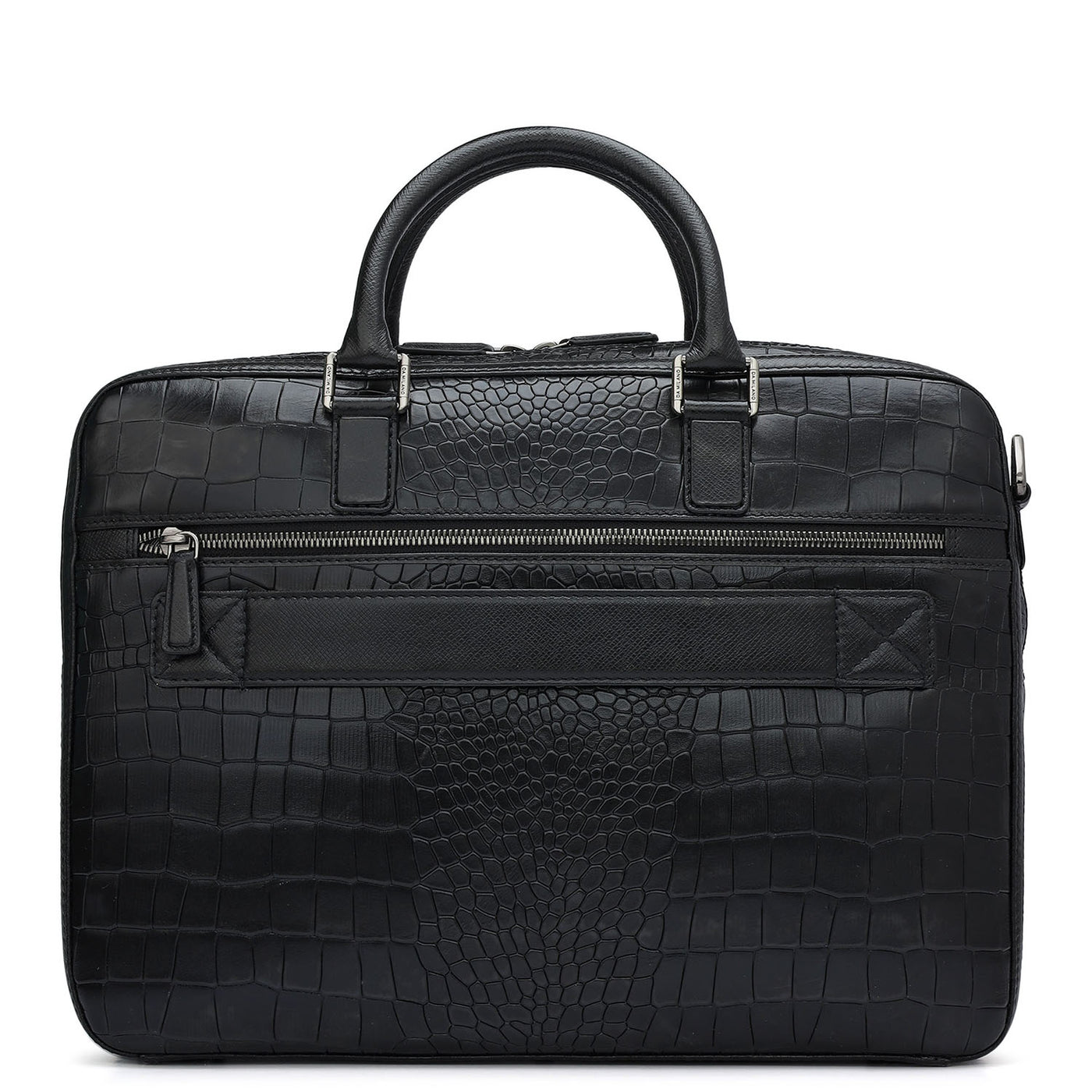 Croco Leather Laptop Bag - Black