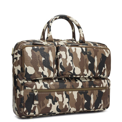 Camouflage Leather Laptop Bag - Cognac & Black