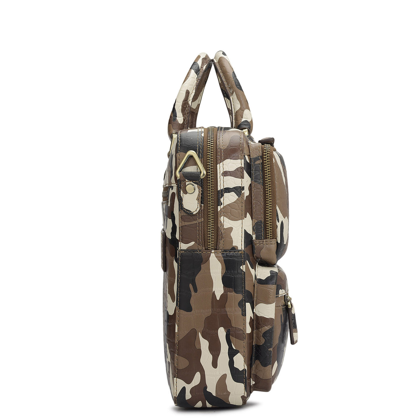 Camouflage Leather Laptop Bag - Cognac & Black