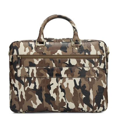 Camouflage Leather Laptop Bag - Cognac & Black