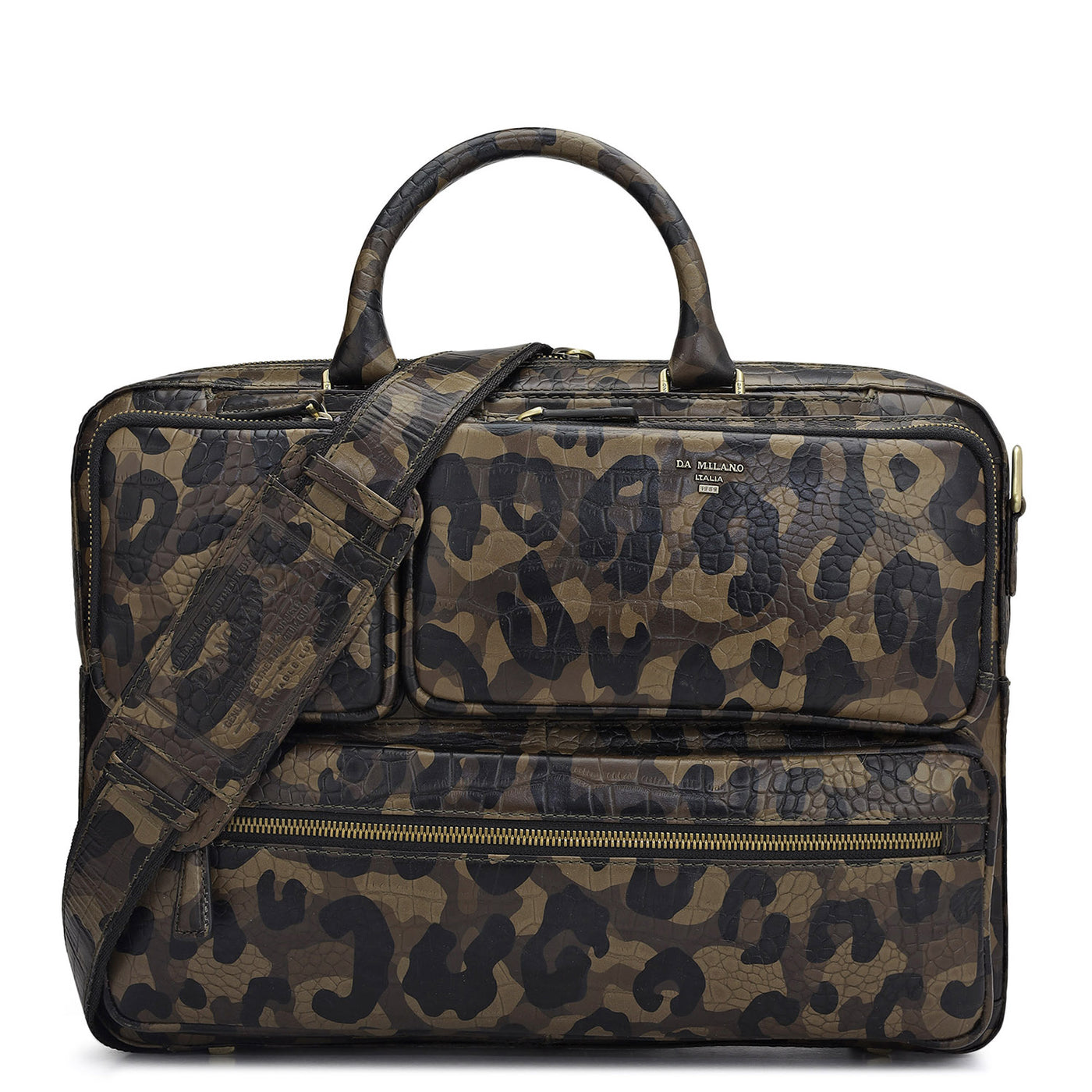 Camouflage Leather Laptop Bag - Military Green & Black