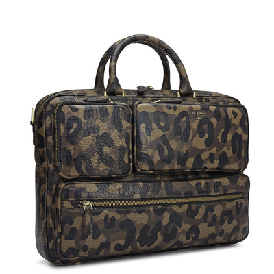 Camouflage Leather Laptop Bag - Military Green & Black