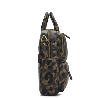 Camouflage Leather Laptop Bag - Military Green & Black