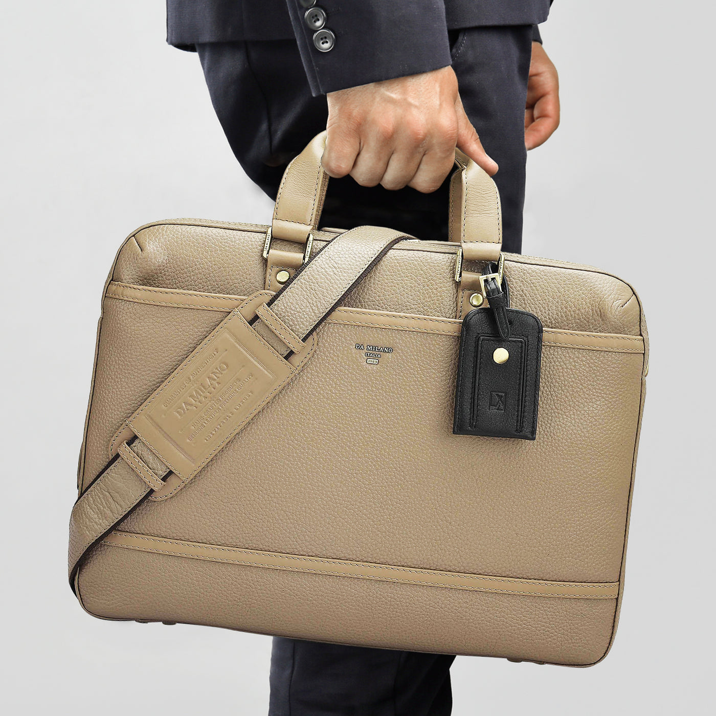 Wax Leather Laptop Bag - Greyish Taupe