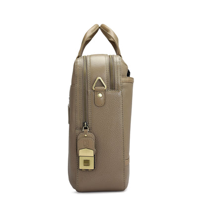 Wax Leather Laptop Bag - Greyish Taupe