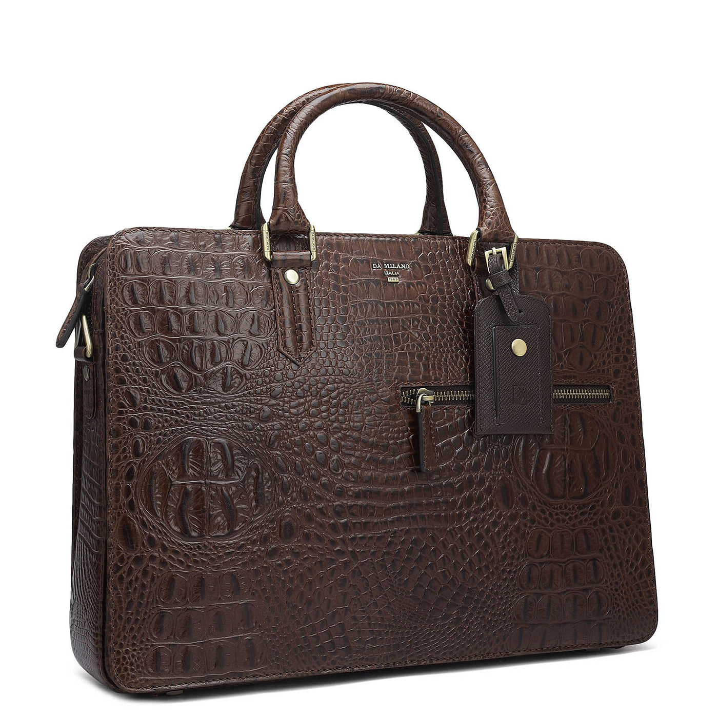 Croco Leather Laptop Bag - Brown