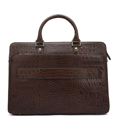 Croco Leather Laptop Bag - Brown