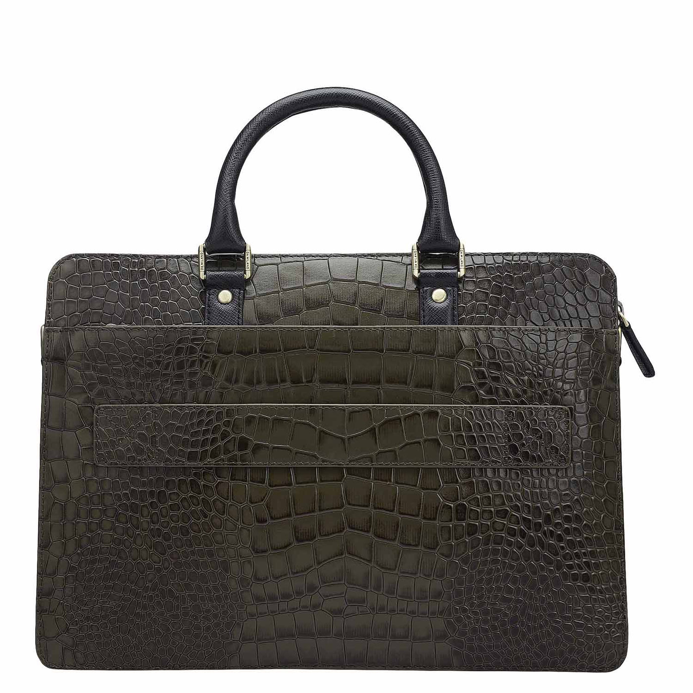 Croco Leather Laptop Bag - Military Green