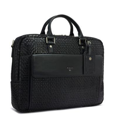 Mat Leather Laptop Bag - Black