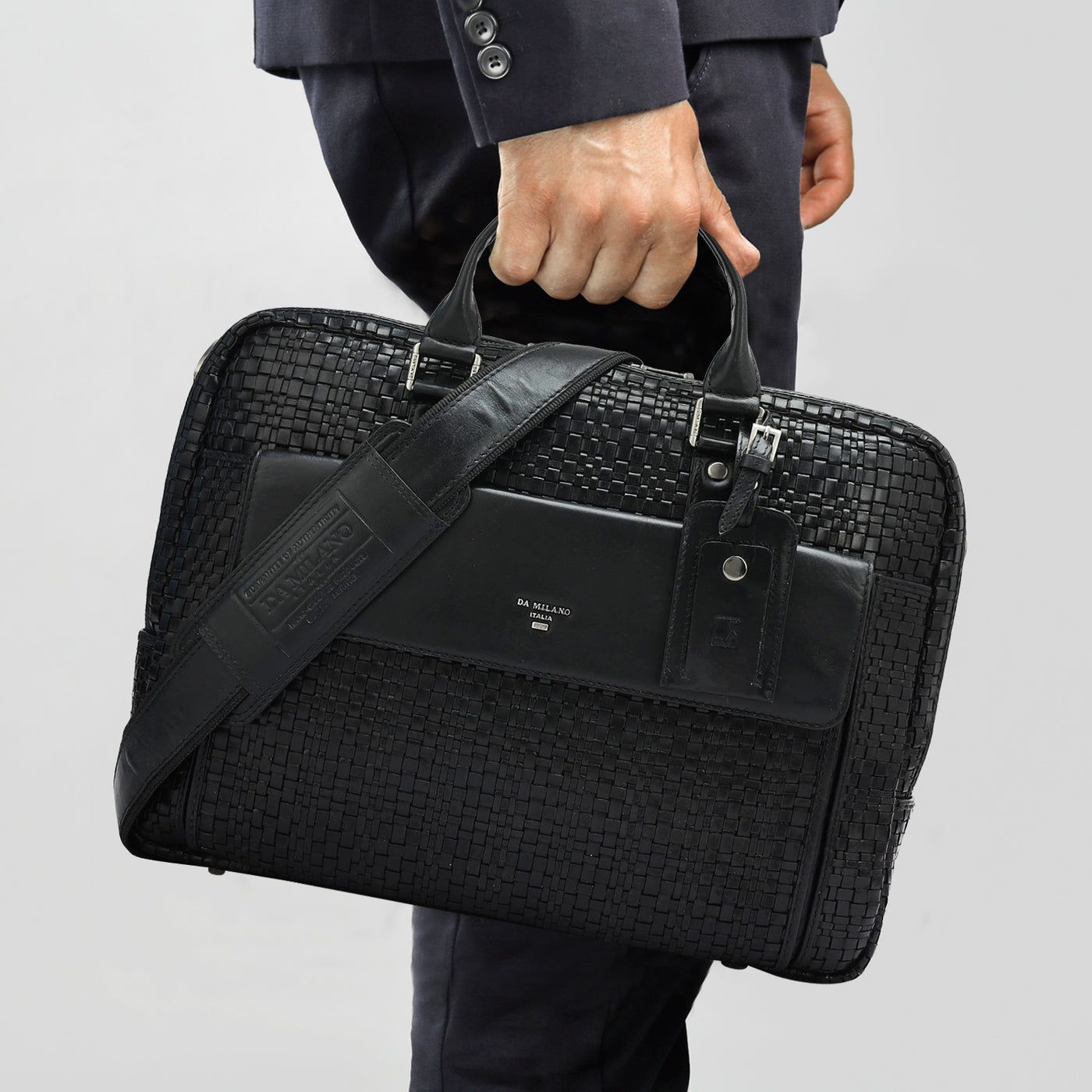 Mat Leather Laptop Bag - Black