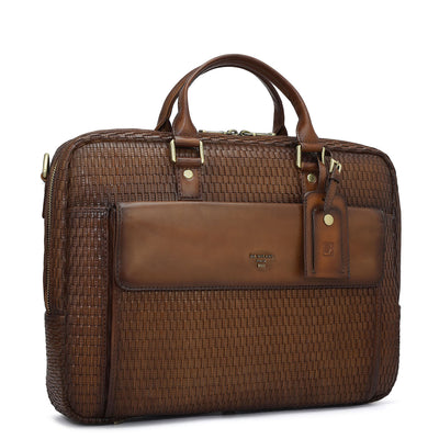 Mat Leather Laptop Bag - Cognac