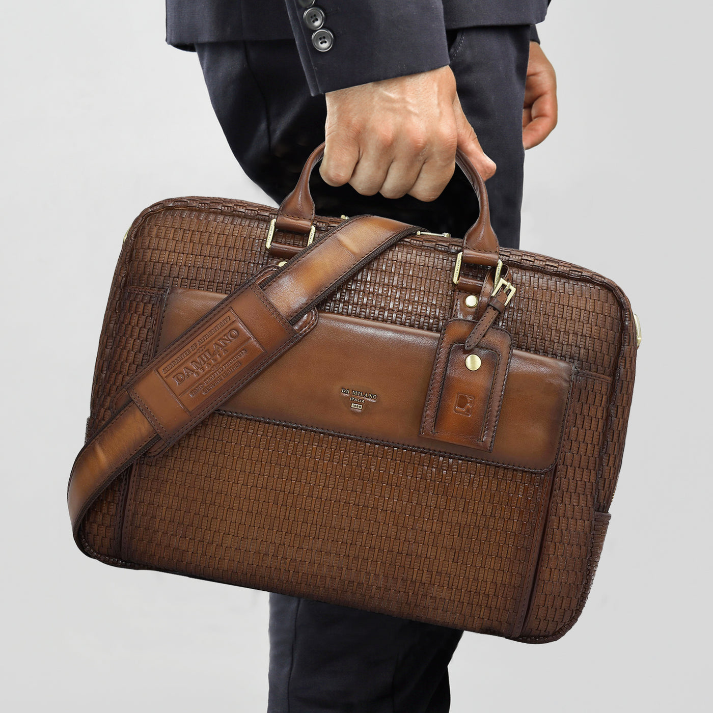 Mat Leather Laptop Bag - Cognac