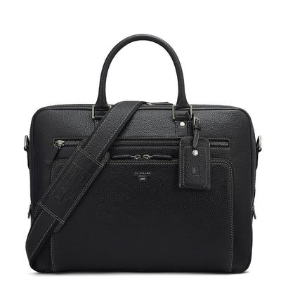 Wax Leather Laptop Bag - Black