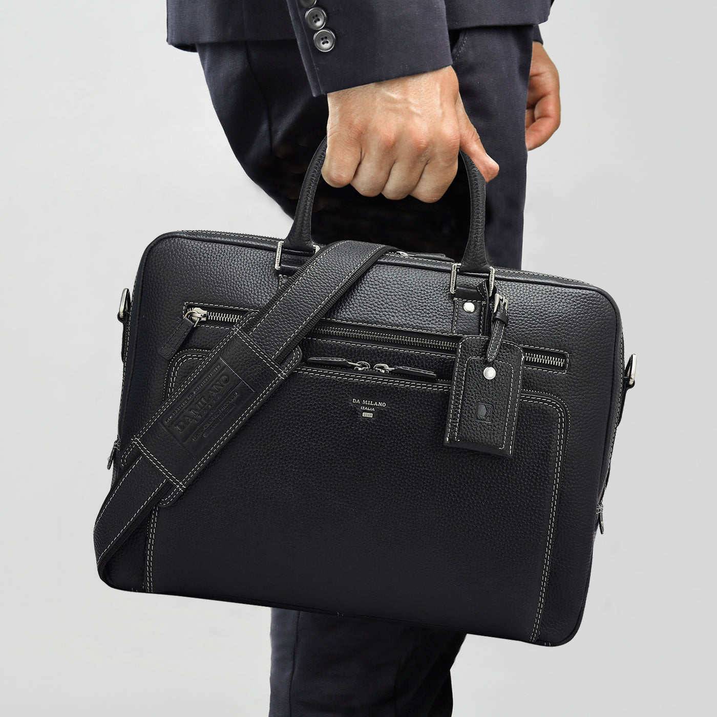 Wax Leather Laptop Bag - Black