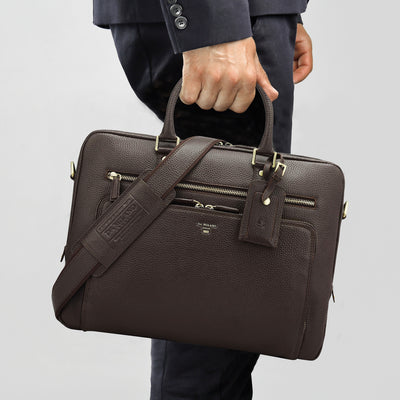 Wax Leather Laptop Bag - Chocolate