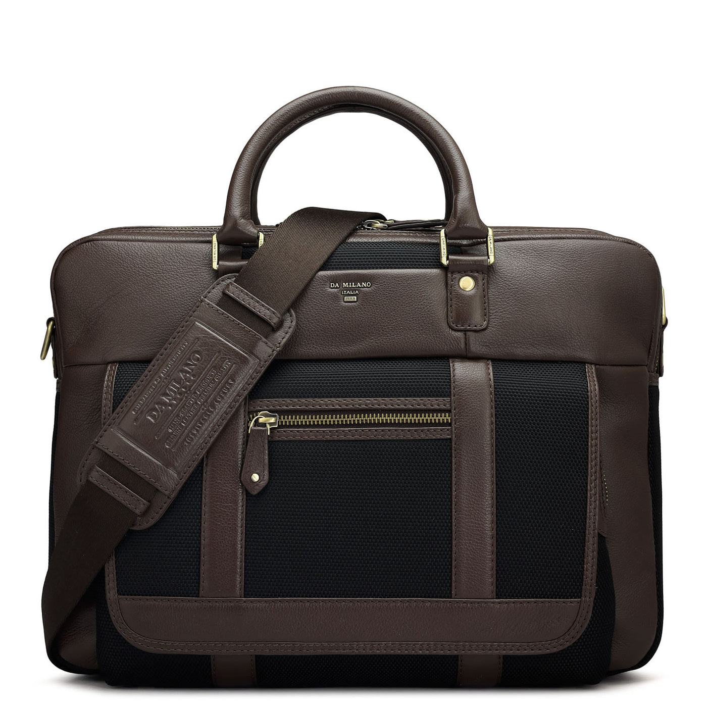 Canvas Wax Leather Laptop Bag - Black & Chocolate