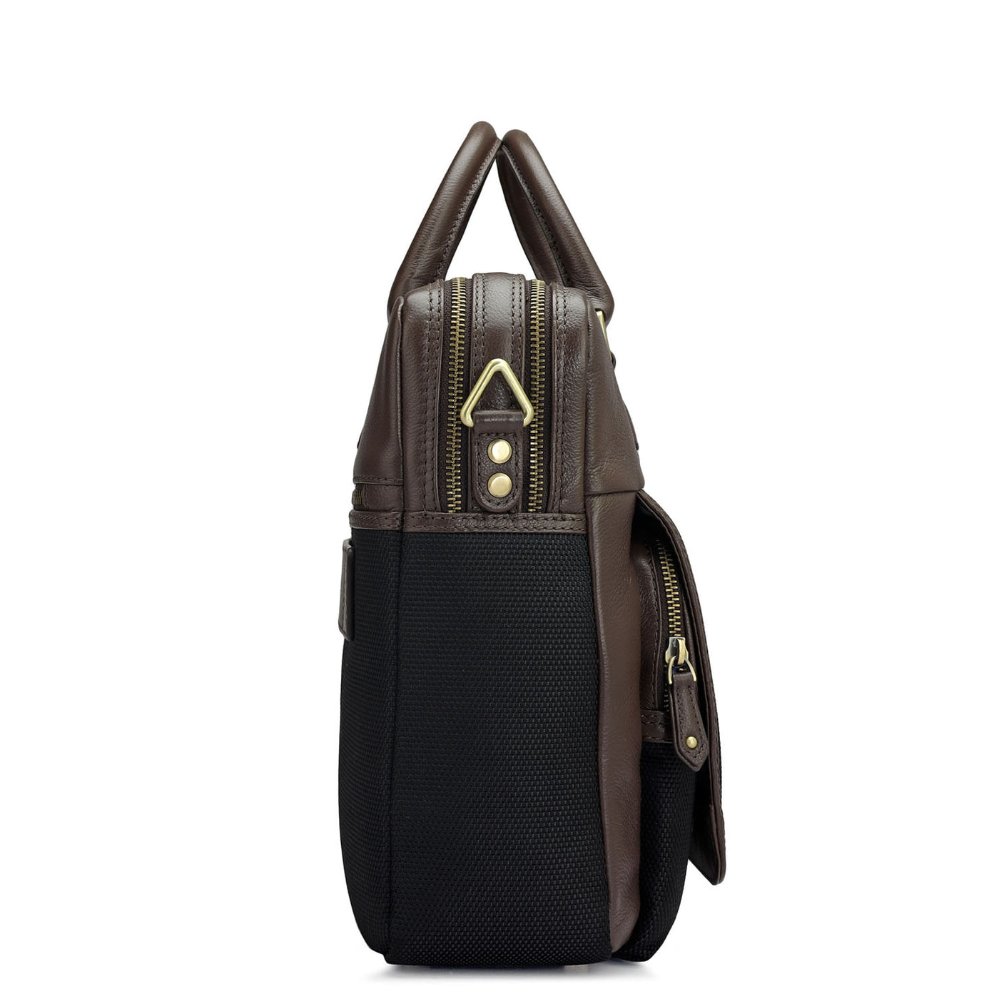 Canvas Wax Leather Laptop Bag - Black & Chocolate