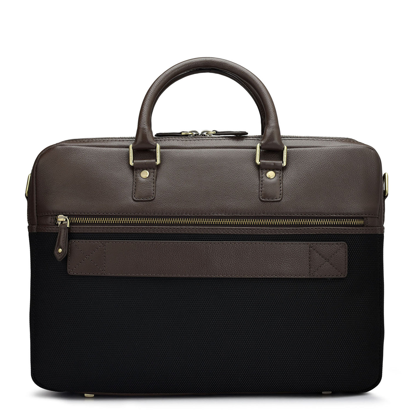 Canvas Wax Leather Laptop Bag - Black & Chocolate