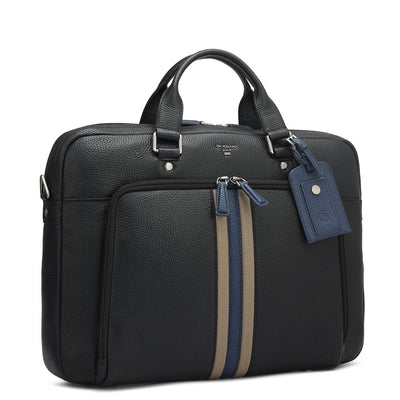 Wax Leather Laptop Bag - Black