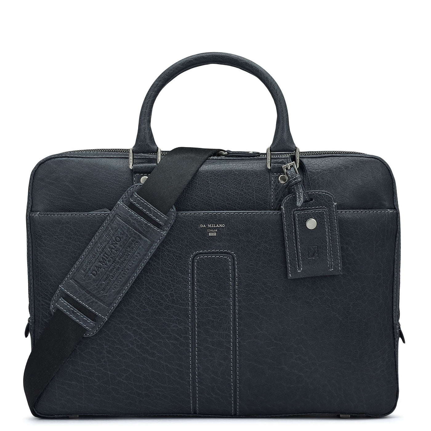 Elephant Pattern Leather Laptop Bag - Dark Blue