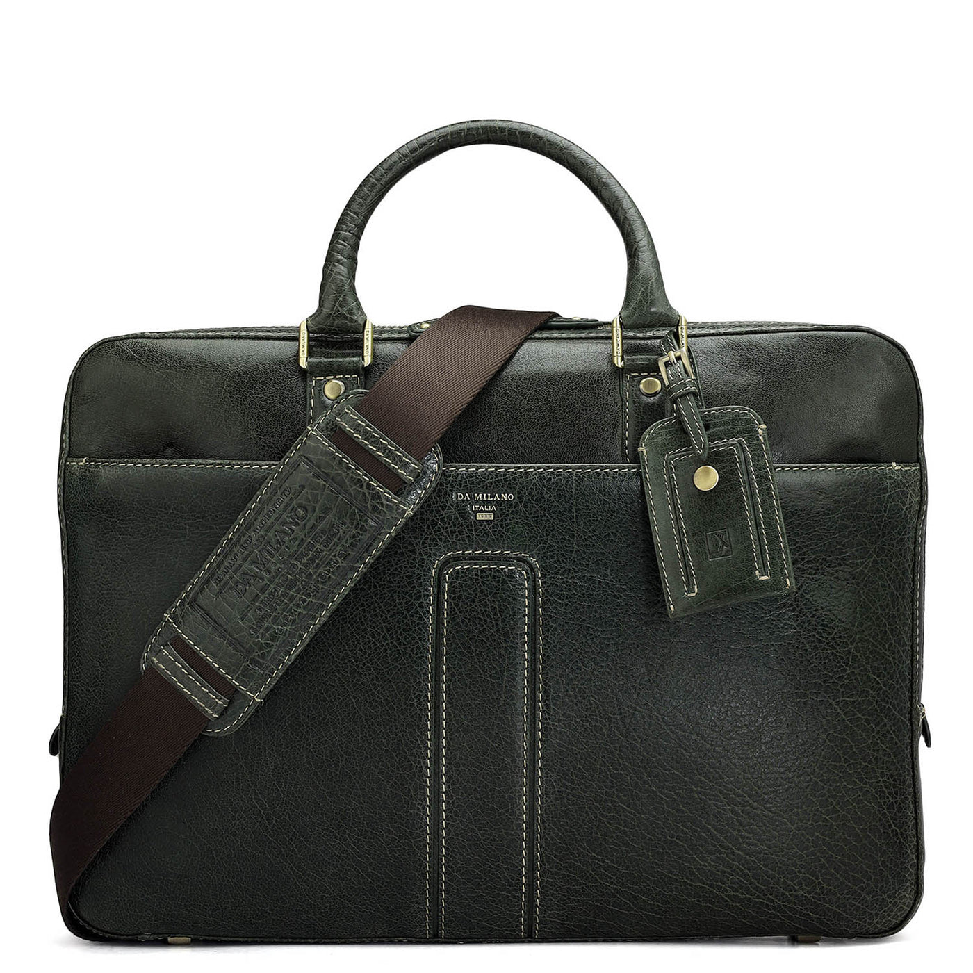 Elephant Pattern Leather Laptop Bag - Green