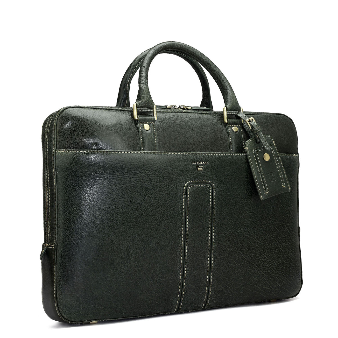 Elephant Pattern Leather Laptop Bag - Green