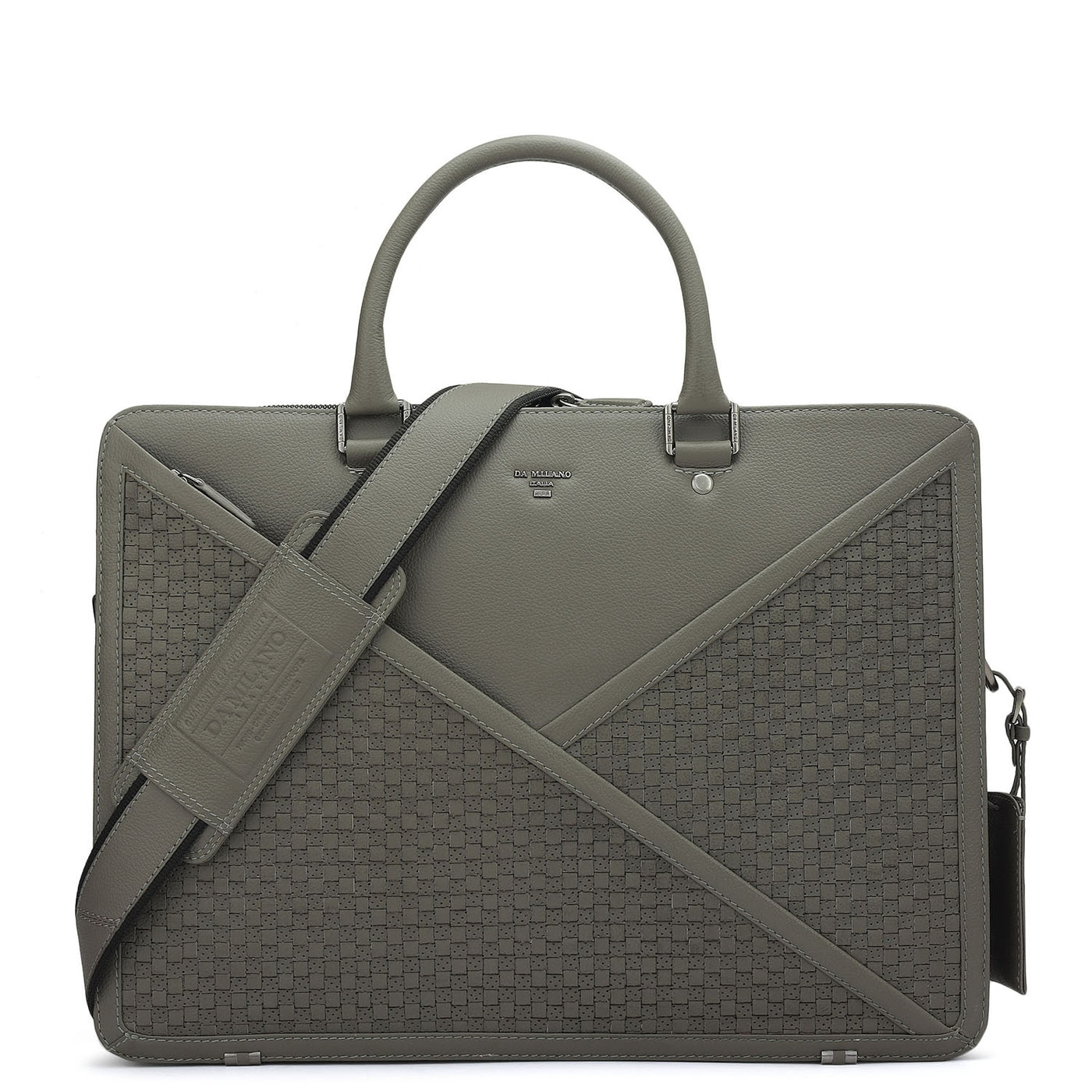 Mat Plain Leather Laptop Bag - Grey