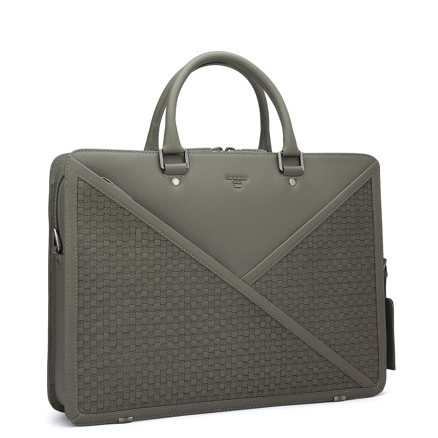 Mat Plain Leather Laptop Bag - Grey