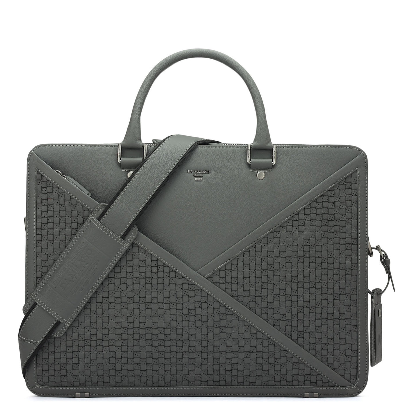 Mat Plain Leather Laptop Bag - Stone Grey