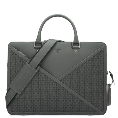 Mat Plain Leather Laptop Bag - Stone Grey