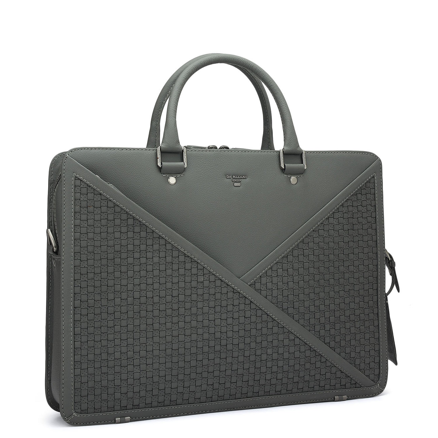 Mat Plain Leather Laptop Bag - Stone Grey