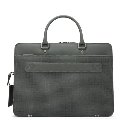 Mat Plain Leather Laptop Bag - Stone Grey