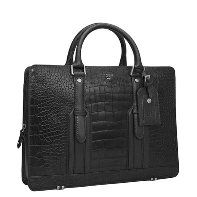 Croco Leather Laptop Bag - Black