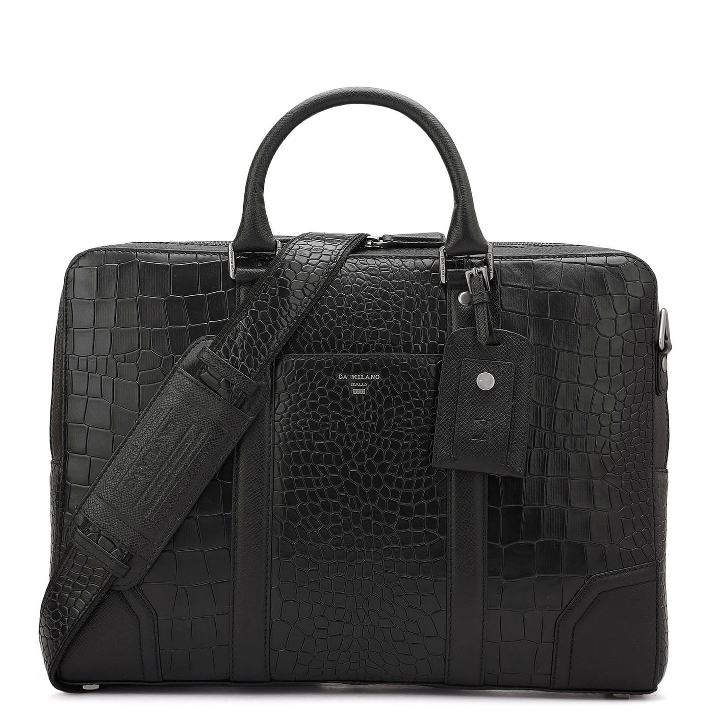 Croco Franzy Leather Laptop Bag - Black