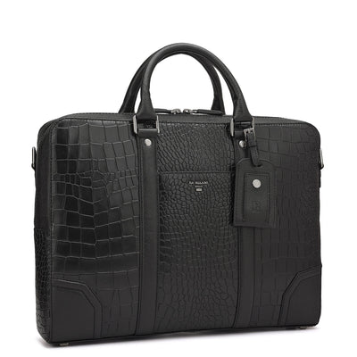 Croco Franzy Leather Laptop Bag - Black