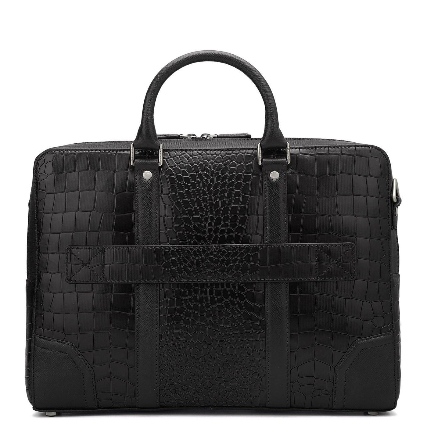 Croco Franzy Leather Laptop Bag - Black