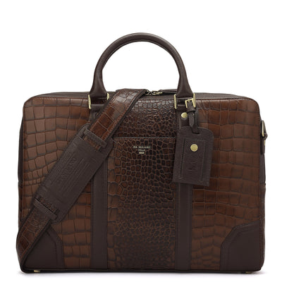 Croco Franzy Leather Laptop Bag - Brown