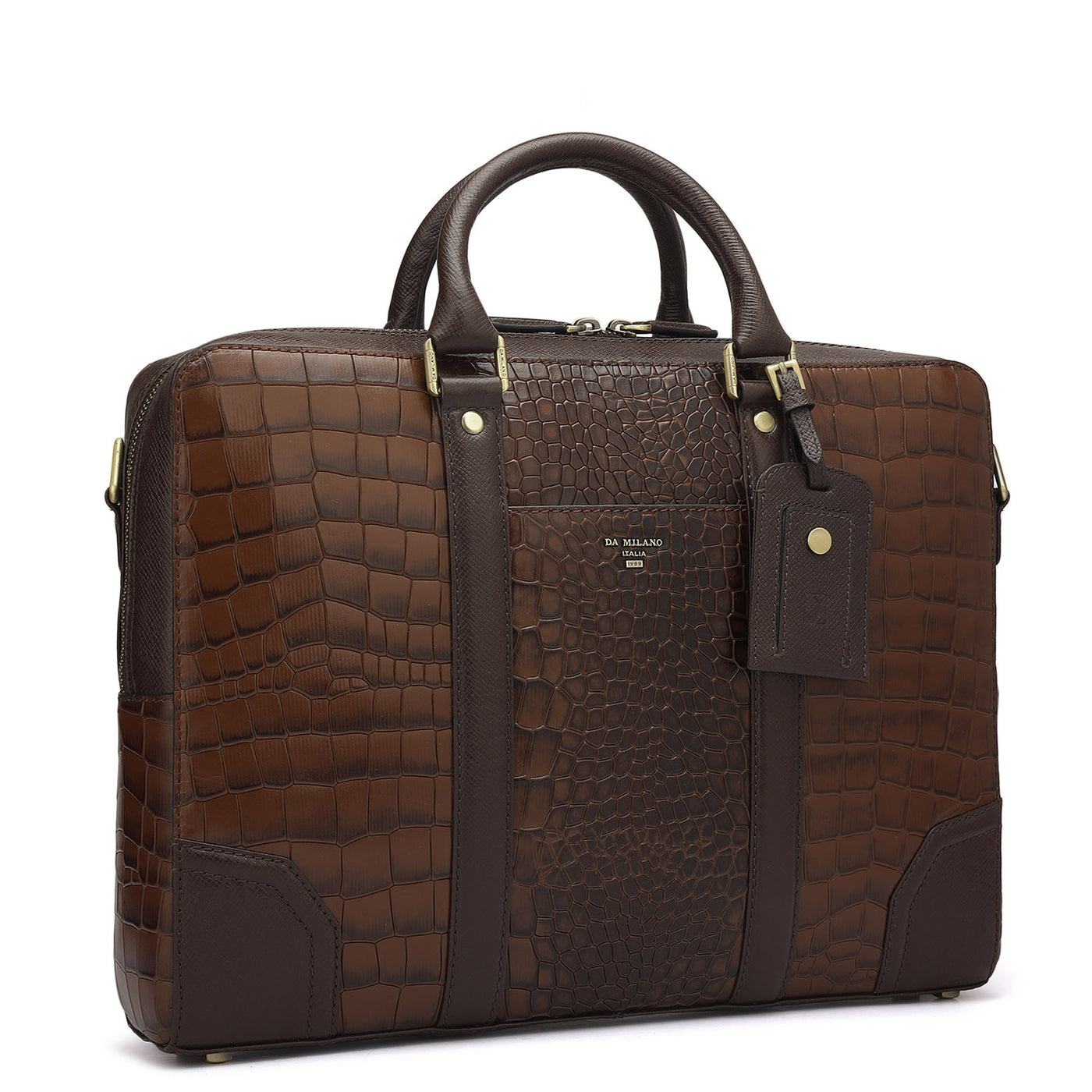 Croco Franzy Leather Laptop Bag - Brown