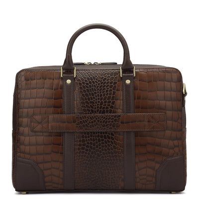 Croco Franzy Leather Laptop Bag - Brown