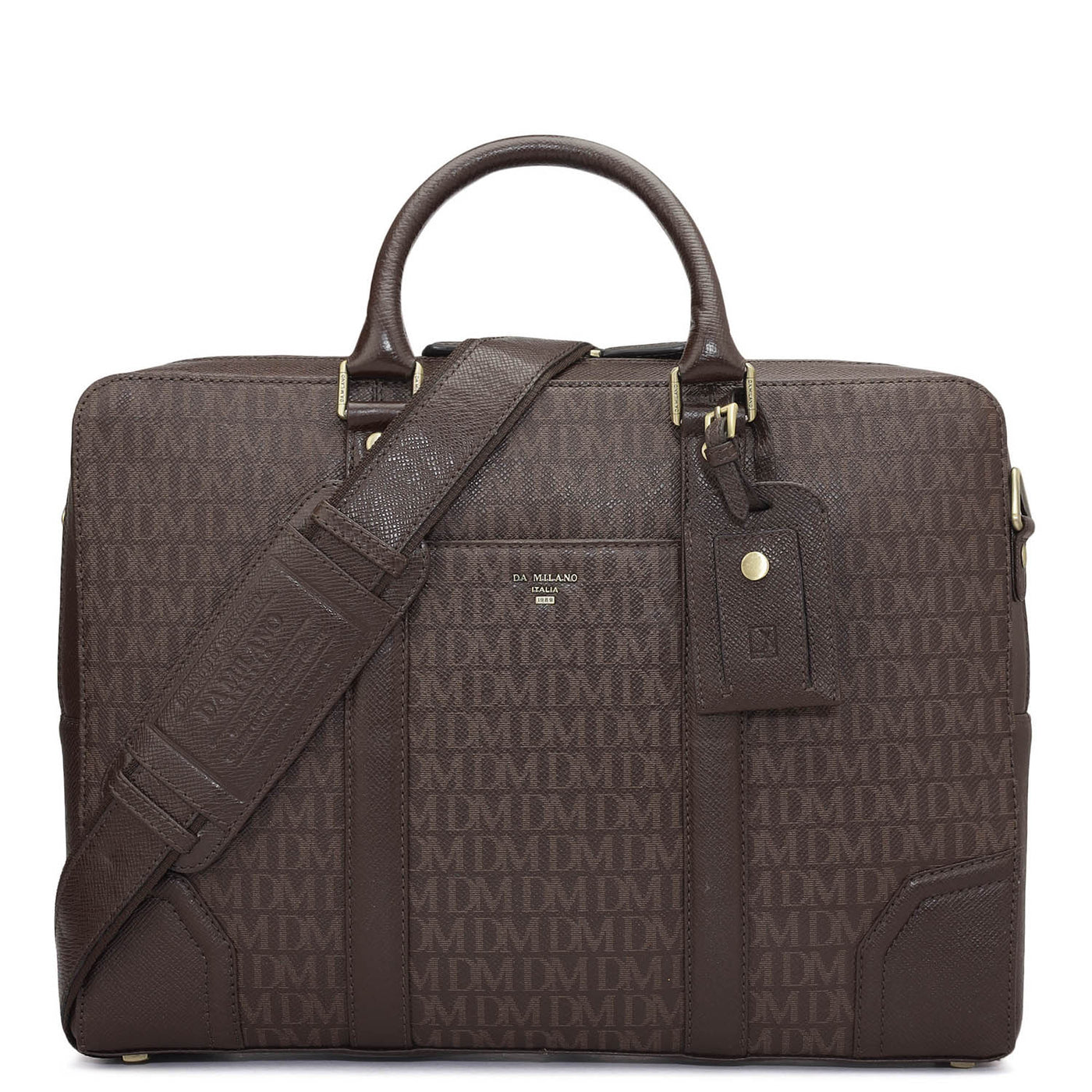 Monogram Franzy Leather Laptop Bag - Chocolate