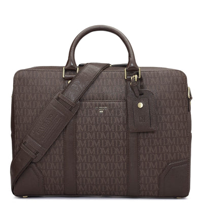 Monogram Franzy Leather Laptop Bag - Chocolate