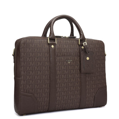 Monogram Franzy Leather Laptop Bag - Chocolate