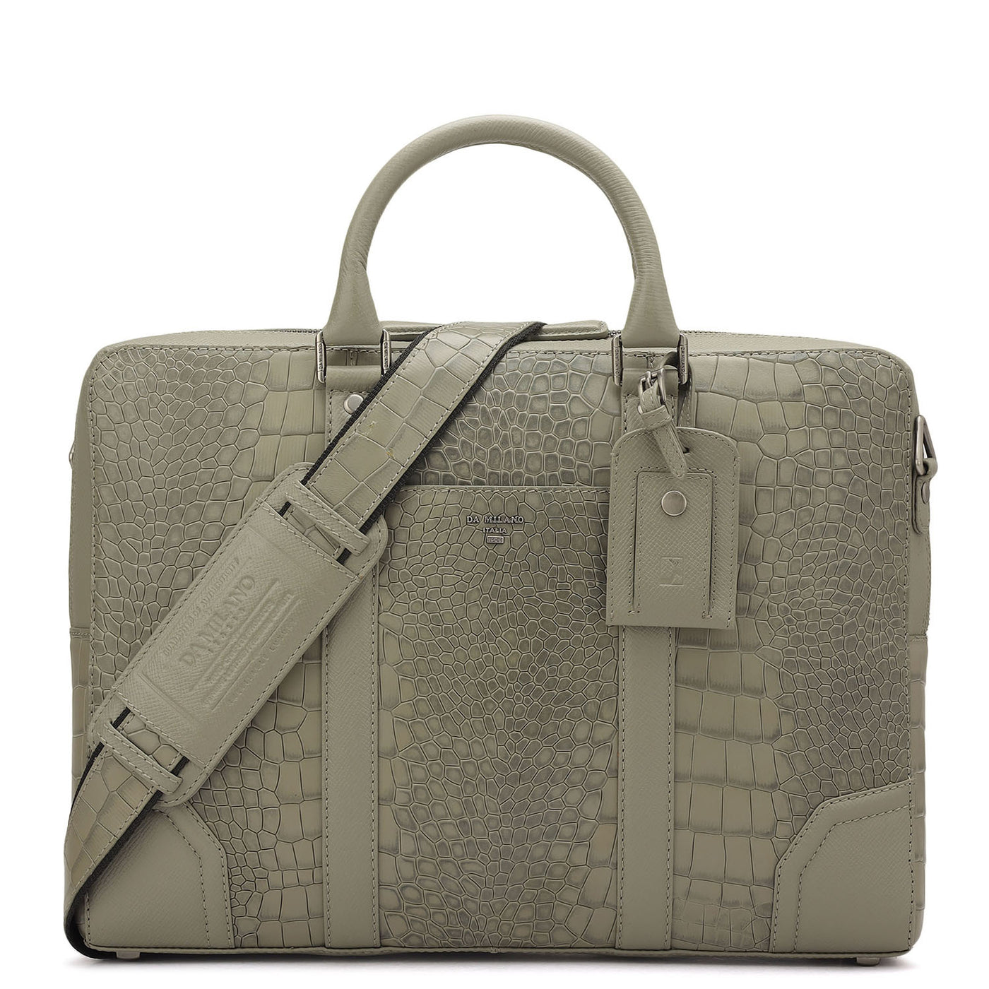 Croco Franzy Leather Laptop Bag - Stone Grey