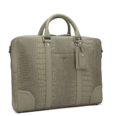 Croco Franzy Leather Laptop Bag - Stone Grey