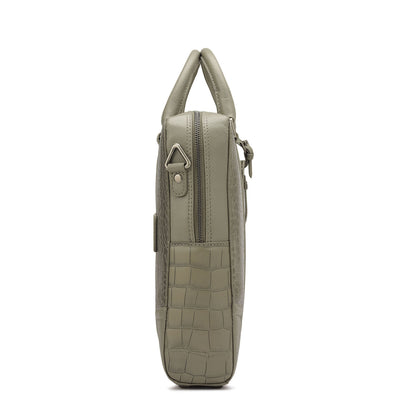 Croco Franzy Leather Laptop Bag - Stone Grey