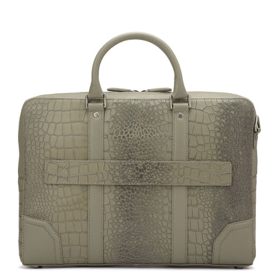 Croco Franzy Leather Laptop Bag - Stone Grey