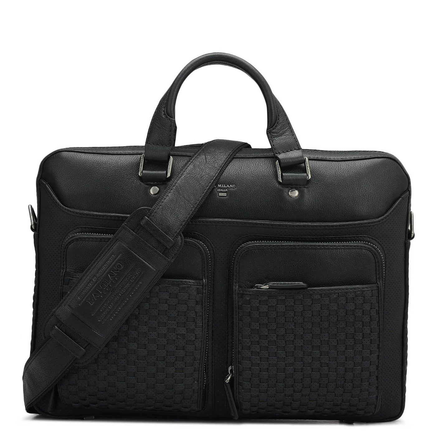 Punch Mat Leather Laptop Bag - Black